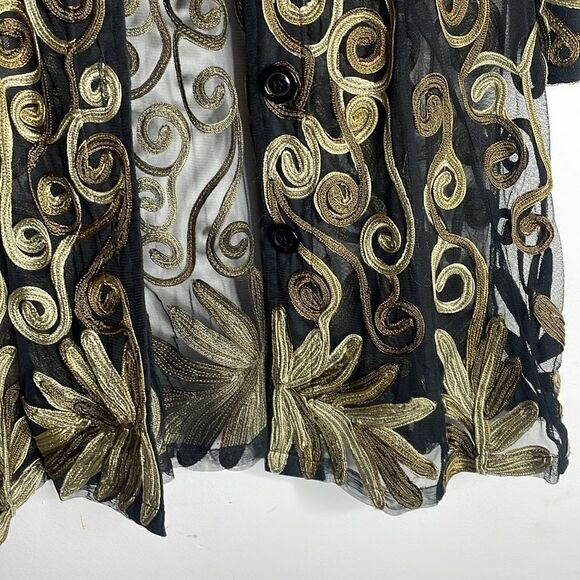 Parsley and Sage rare Soutache Black and gold sheer jacket size medium - Picture 3 of 6